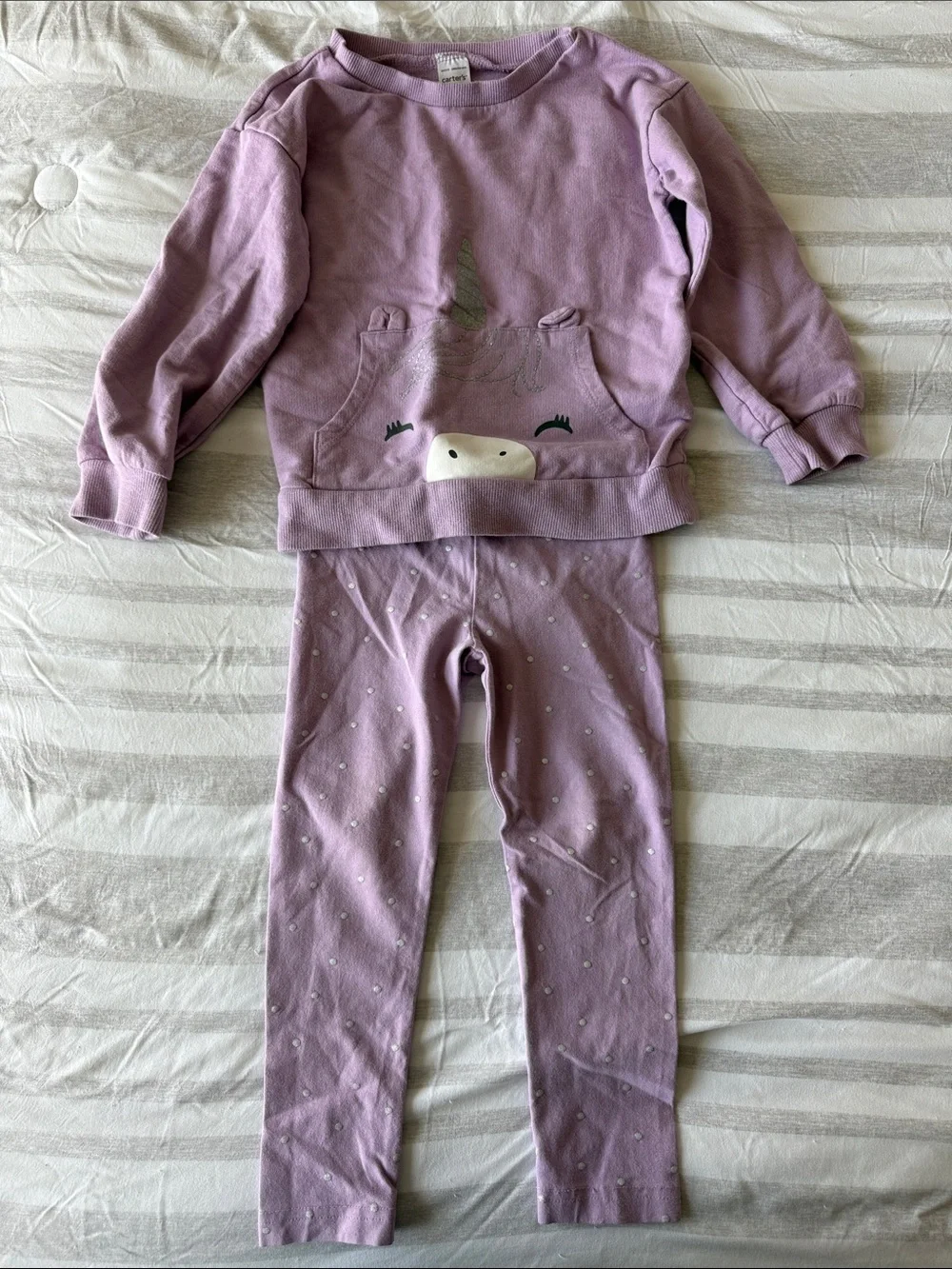 Carter's Lavender Unicorn Pocket Sweatshirt & Dot Legging Set - Picture 1 of 3